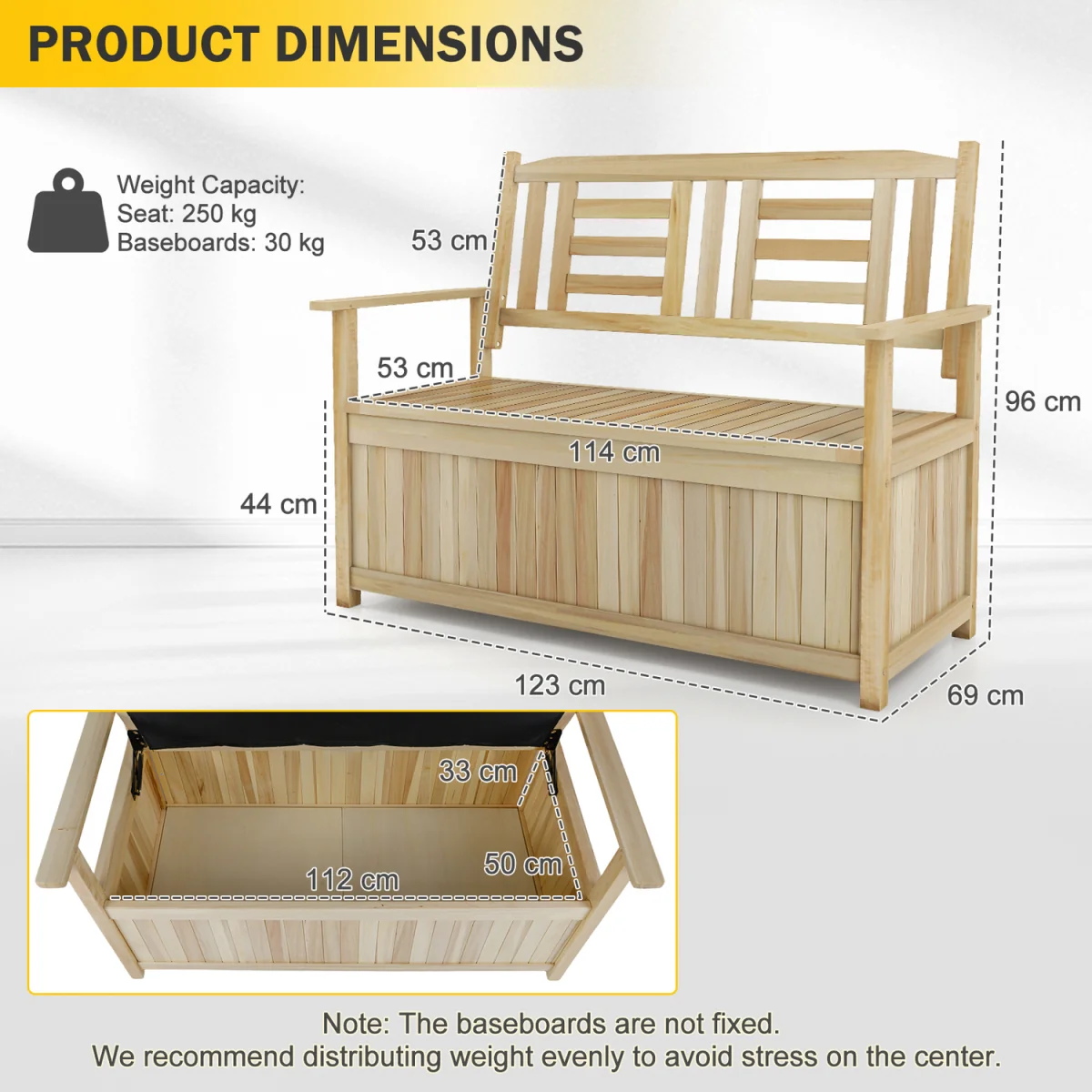 185L Wooden Backrest Patio Storage Bench - Brown – image 3
