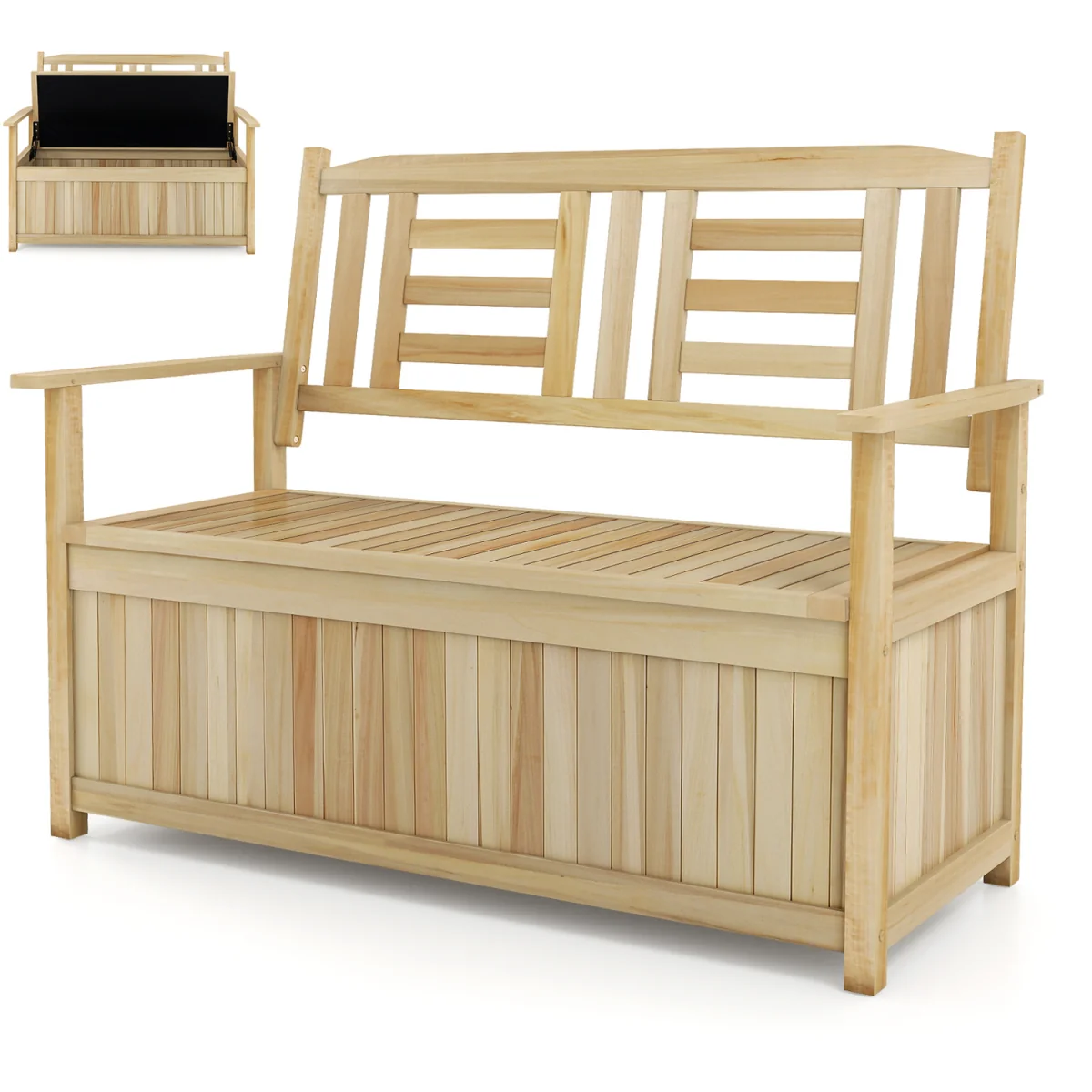 185L Wooden Backrest Patio Storage Bench - Brown – image 7