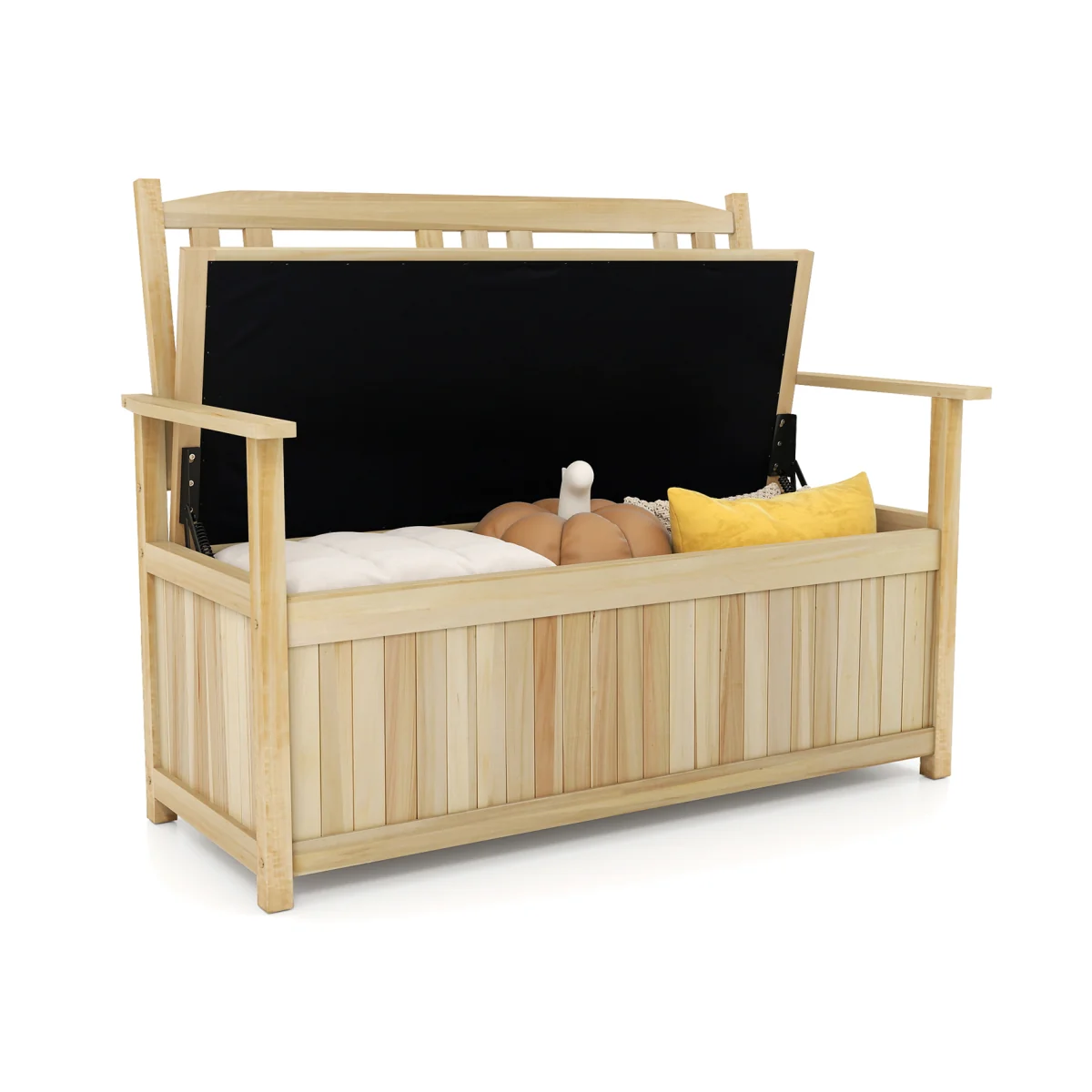 185L Wooden Backrest Patio Storage Bench - Brown – image 1