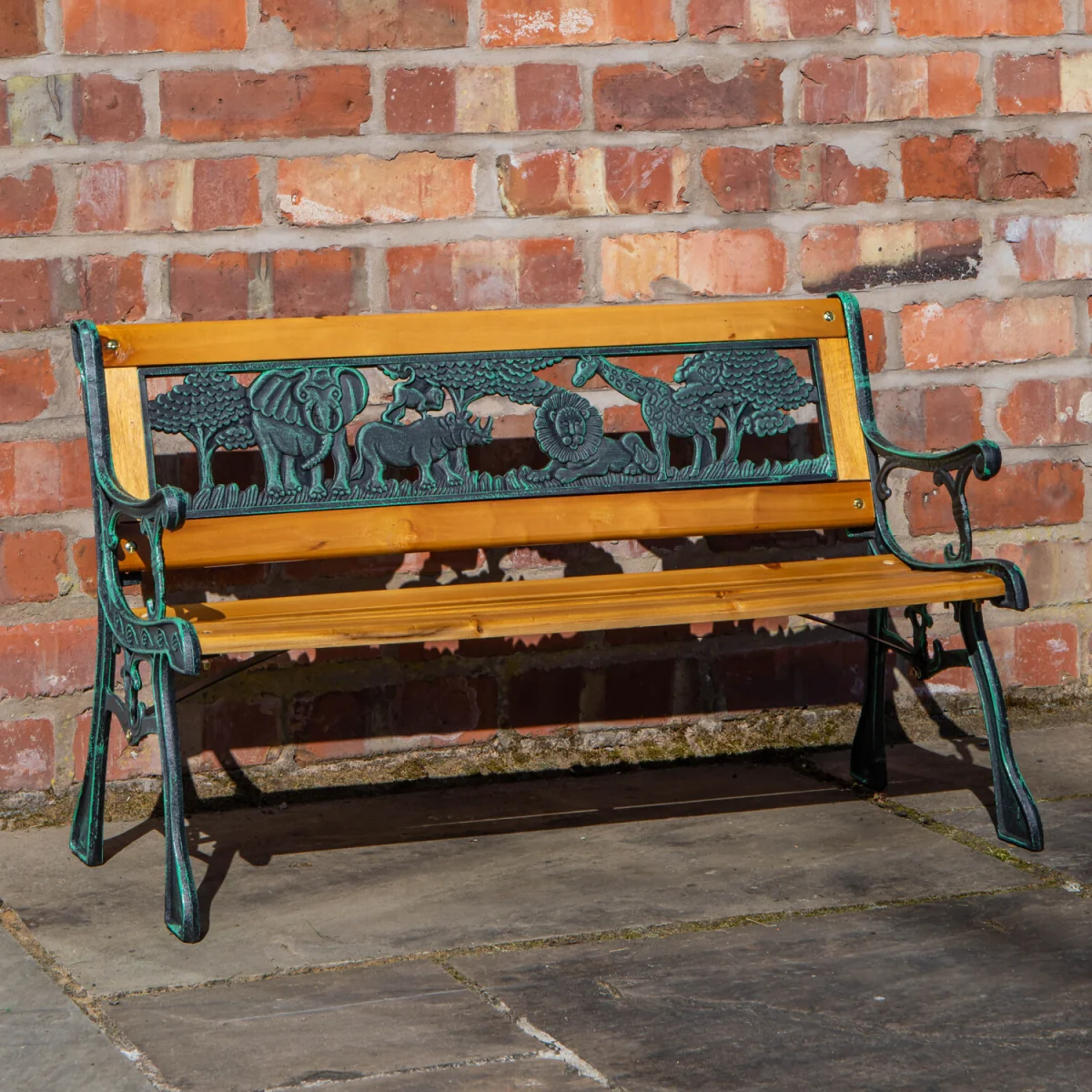 2 Seater Wooden and Cast Iron Children Bench with Animal Design - Brown – image 11