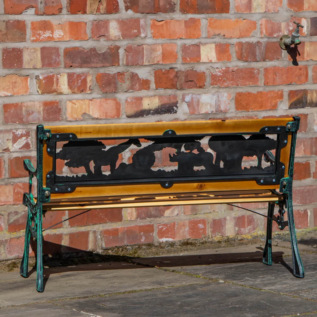 2 Seater Wooden and Cast Iron Children Bench with Animal Design - Brown – image 3