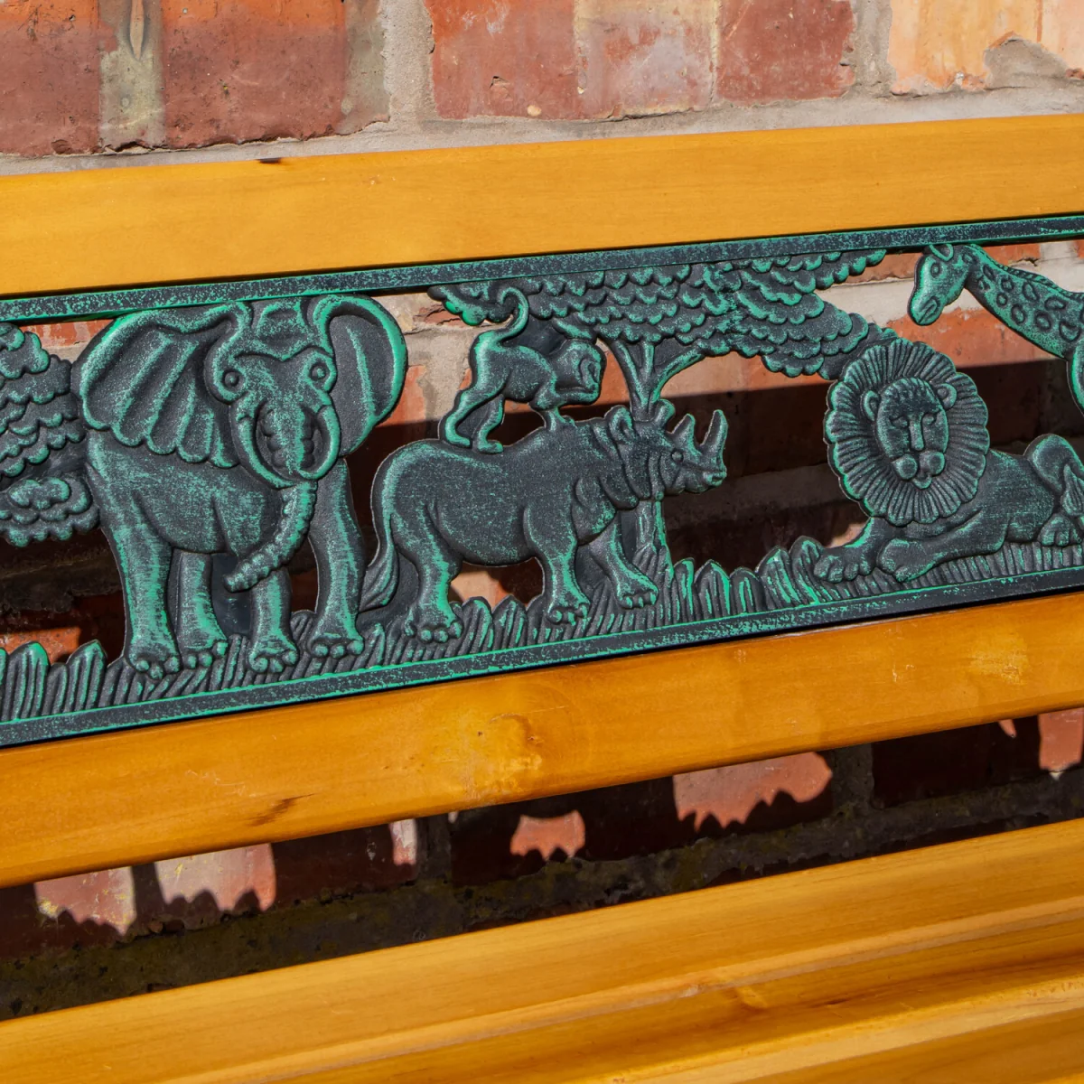 2 Seater Wooden and Cast Iron Children Bench with Animal Design - Brown – image 4