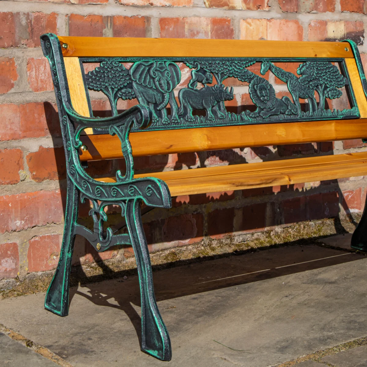2 Seater Wooden and Cast Iron Children Bench with Animal Design - Brown – image 5