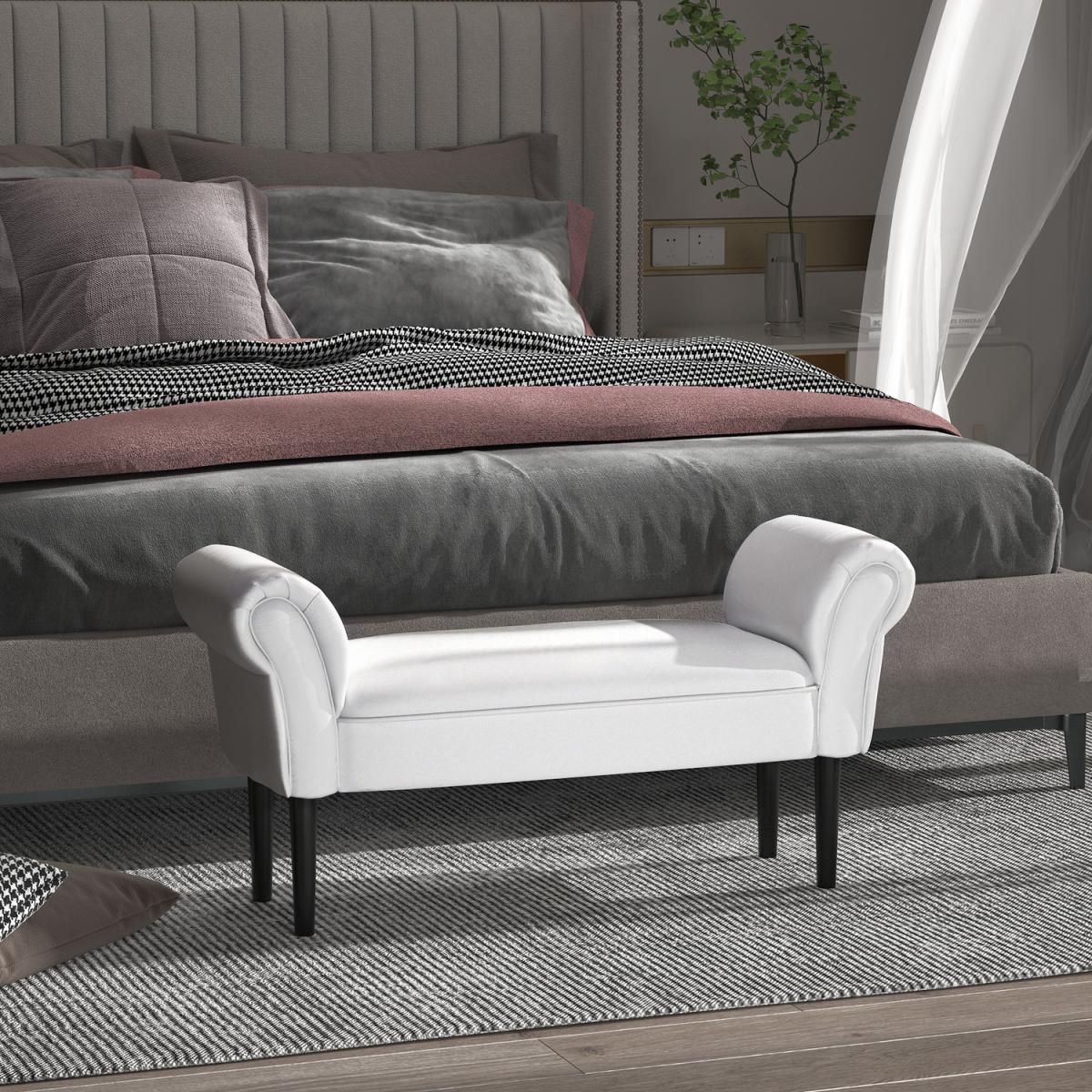 Elegant Flannelette Bench With Wood Legs Padding - White – image 2