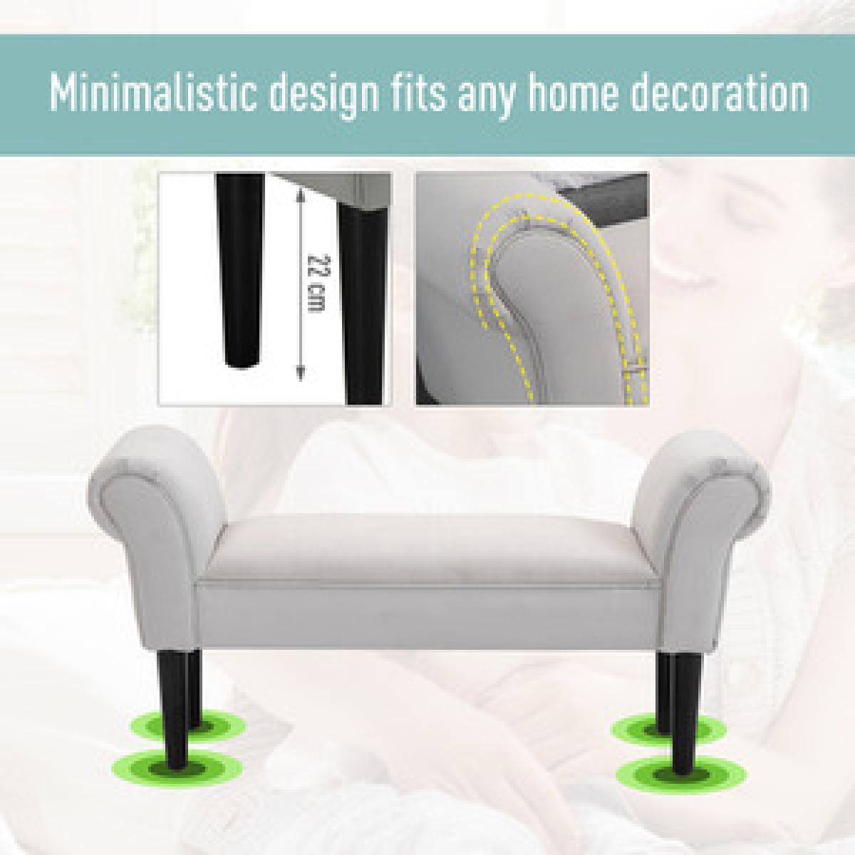 Elegant Flannelette Bench With Wood Legs Padding - White – image 13