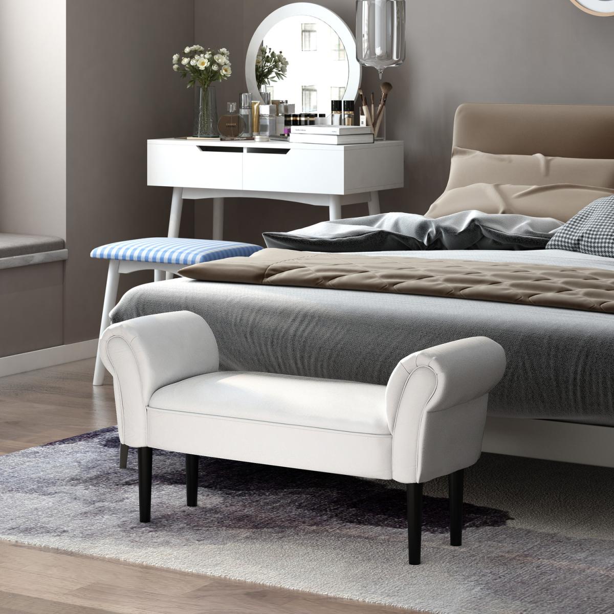 Elegant Flannelette Bench With Wood Legs Padding - White – image 3