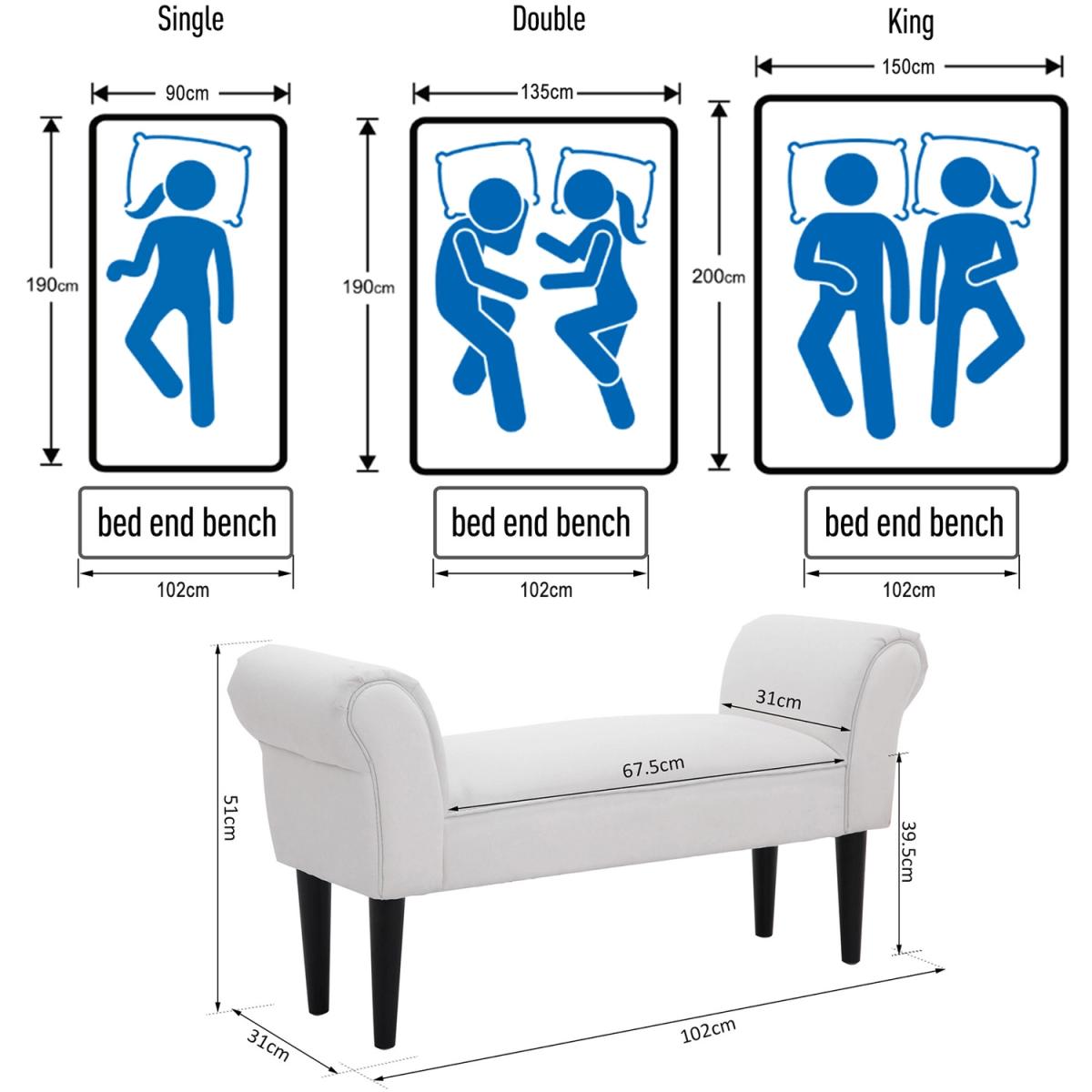 Elegant Flannelette Bench With Wood Legs Padding - White – image 4