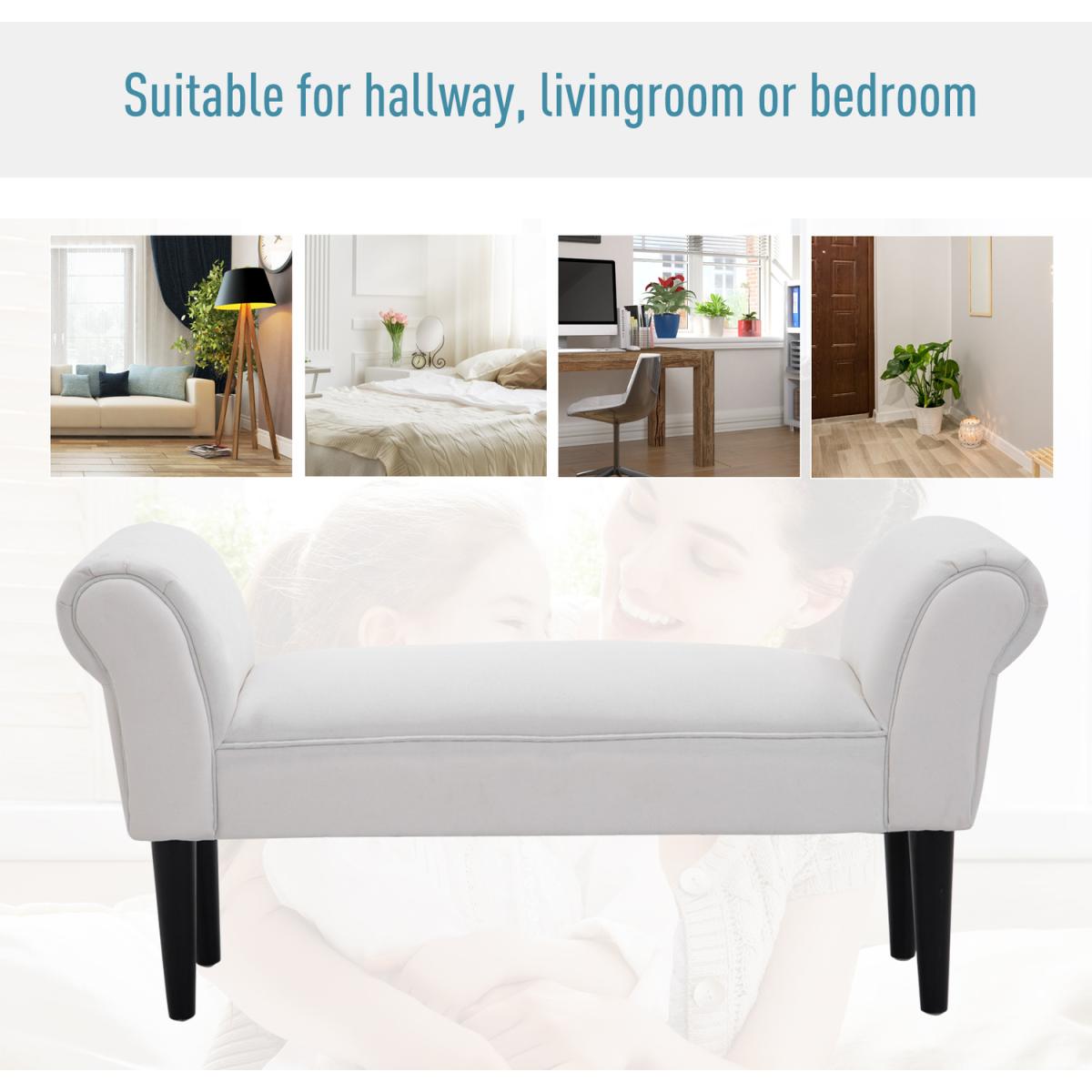 Elegant Flannelette Bench With Wood Legs Padding - White – image 5