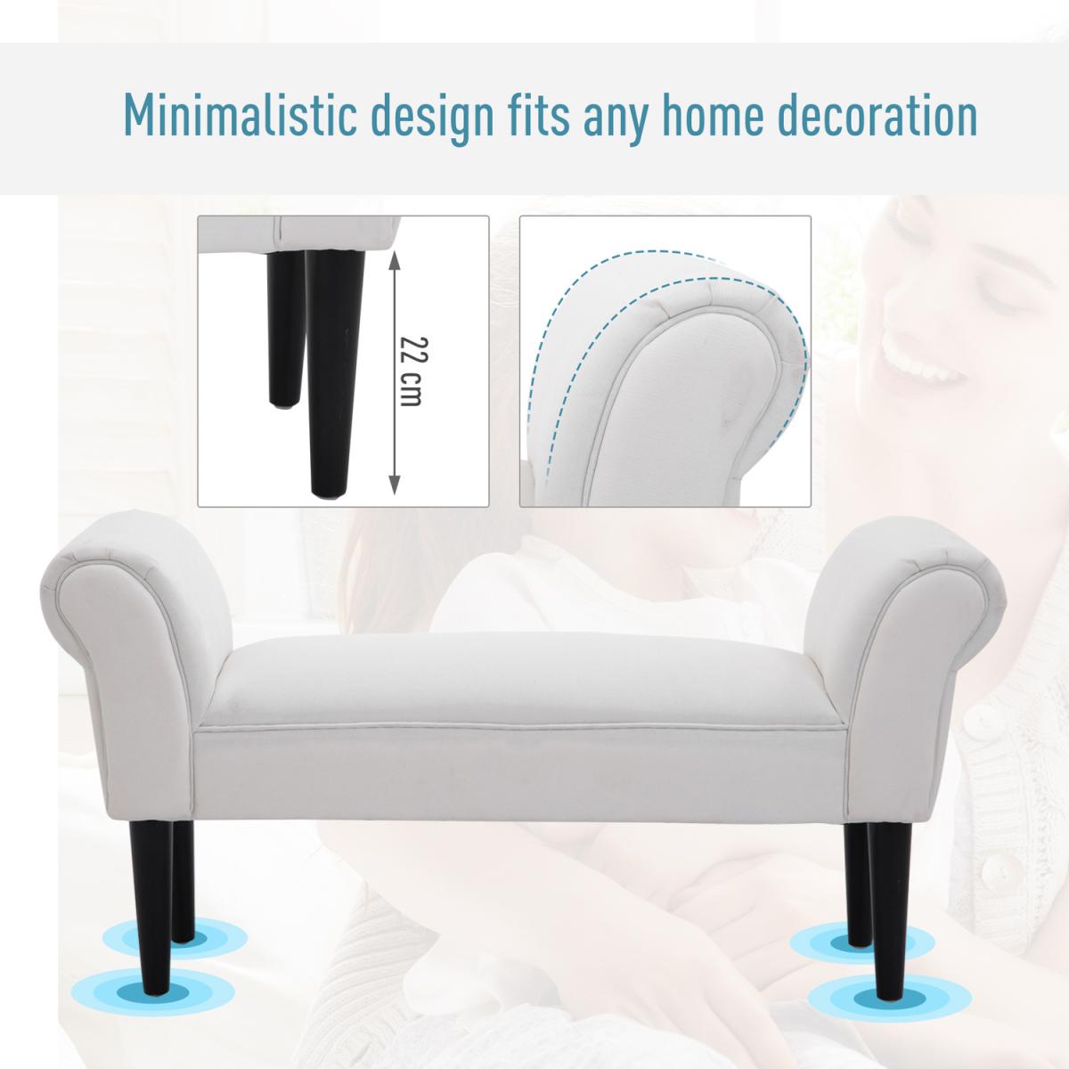 Elegant Flannelette Bench With Wood Legs Padding - White – image 7