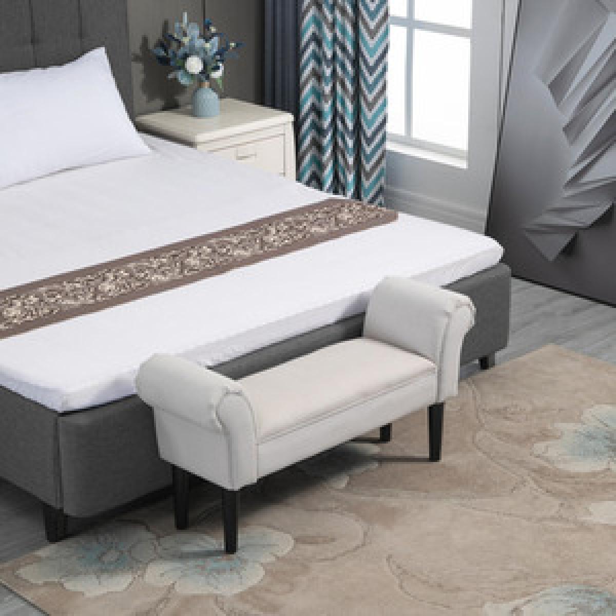 Elegant Flannelette Bench With Wood Legs Padding - White – image 10