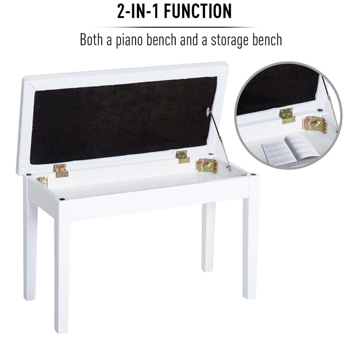 Classic Piano Bench Padded Seat - White – image 3