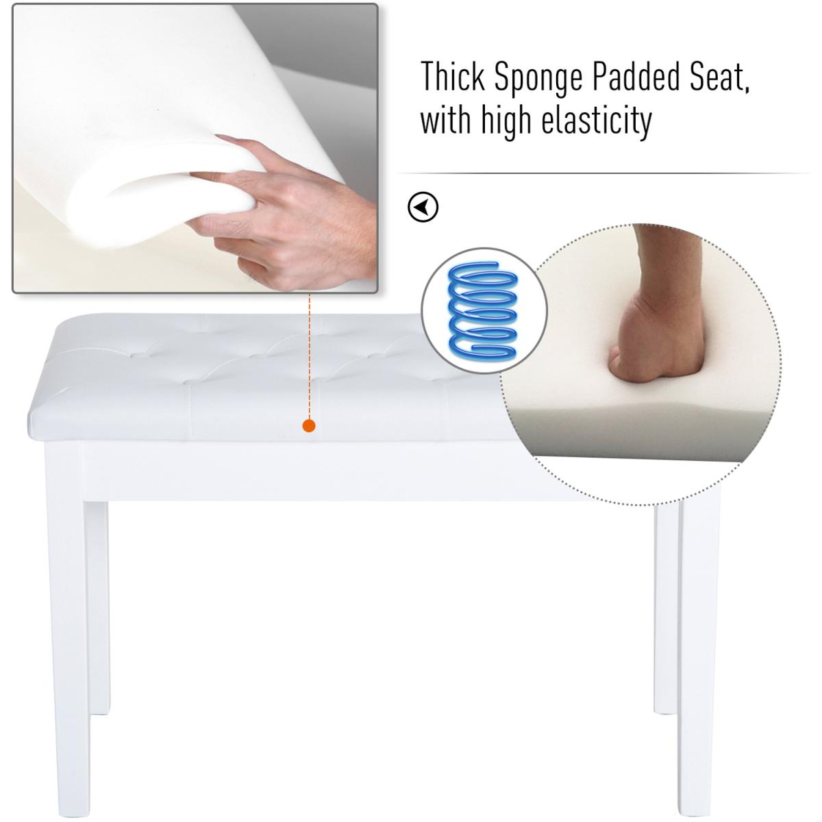 Classic Piano Bench Padded Seat - White – image 4