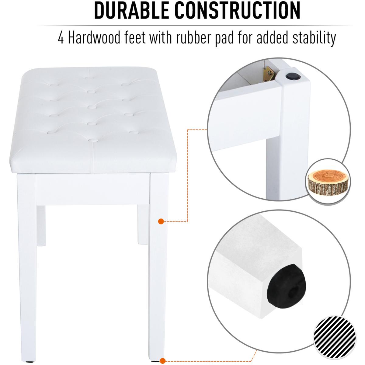 Classic Piano Bench Padded Seat - White – image 5