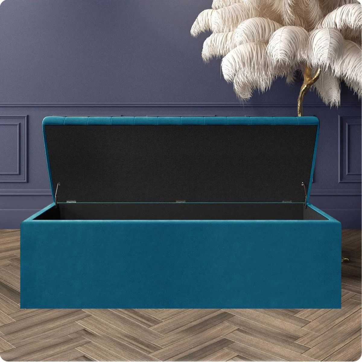 Safar Ottoman Storage Box, Plush Velvet Striped Upholstered Blanket Chest, End of Bed Bench - Burnt Orange Plush Velvet – image 3