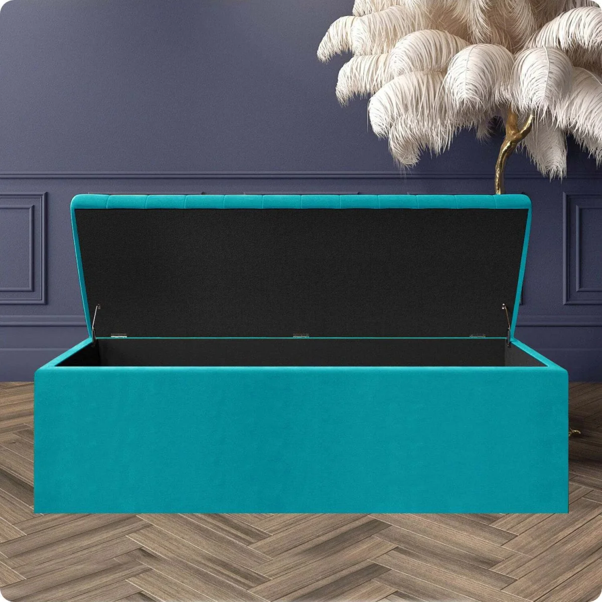 Safar Ottoman Storage Box, Plush Velvet Striped Upholstered Blanket Chest, End of Bed Bench - Burnt Orange Plush Velvet – image 21
