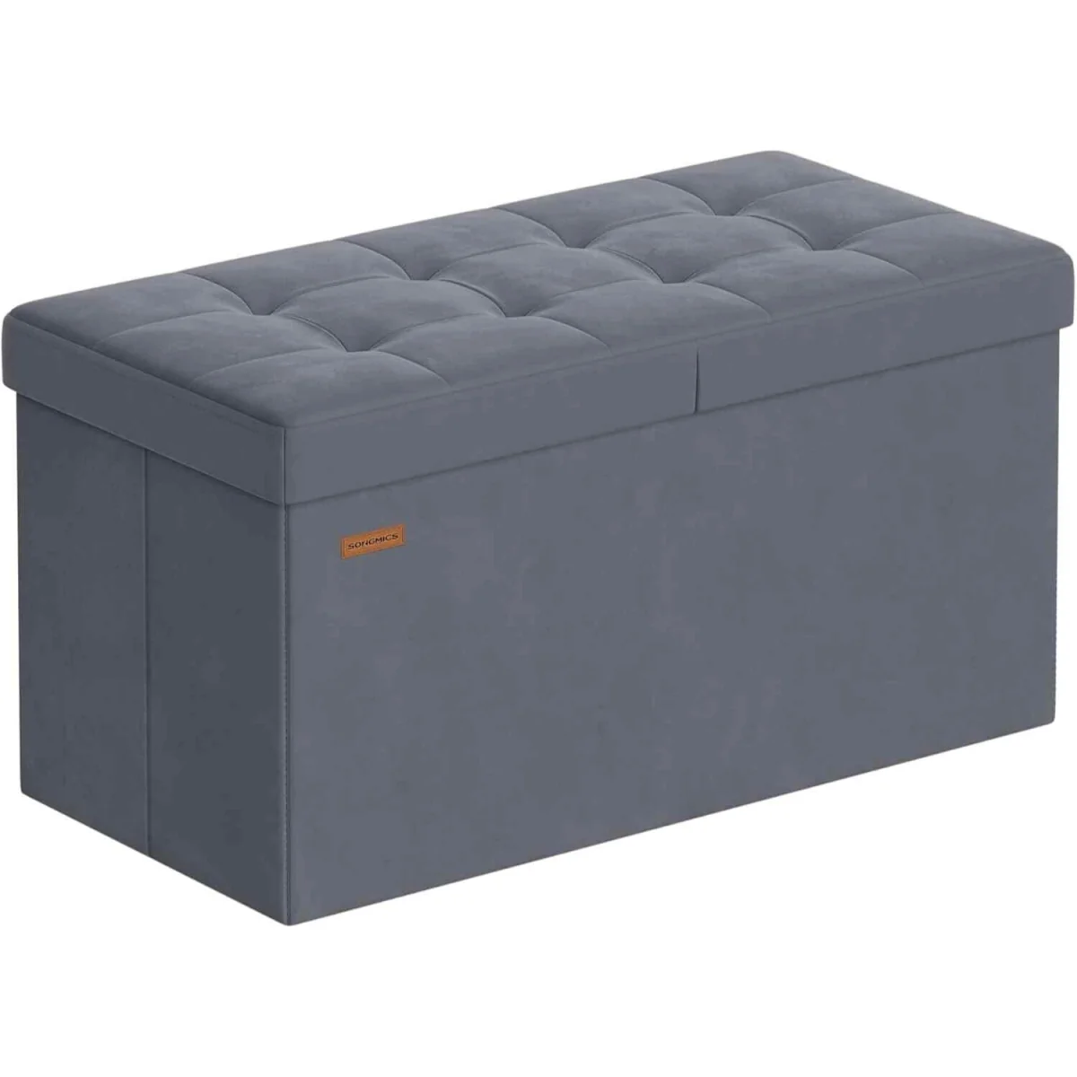 Foldable Velvet Storage Ottoman Bench with Flip Lid, Slate Grey - Slate Grey – image 3