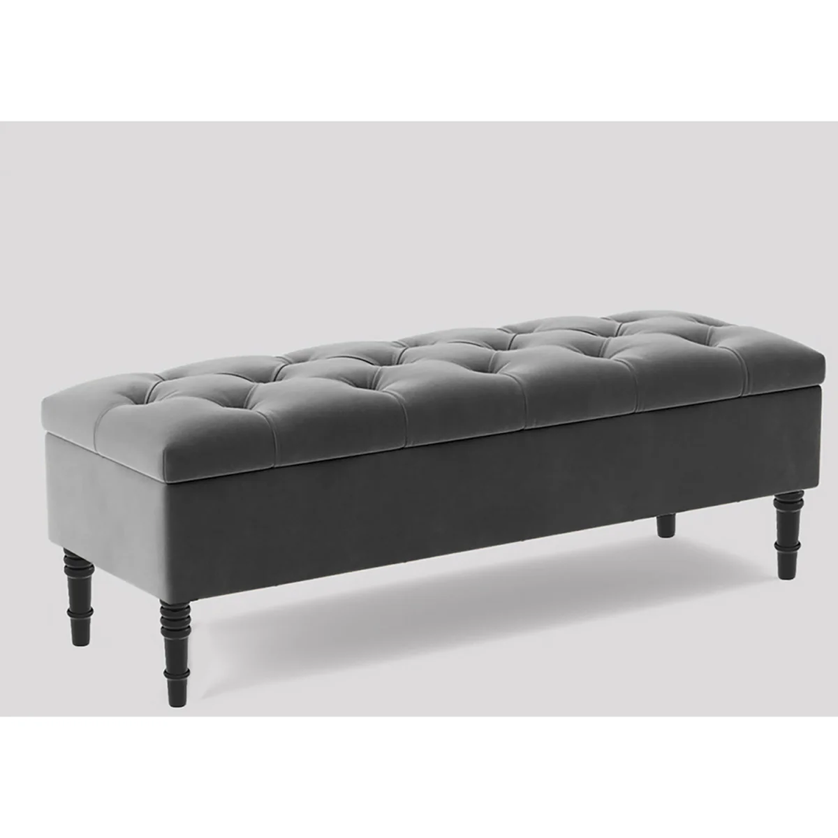 137cm Chesterfield Ottoman Storage Bench, Duck Egg Tufted Upholstered Velvet Ottoman Footstool - Grey Plush Velvet – image 3