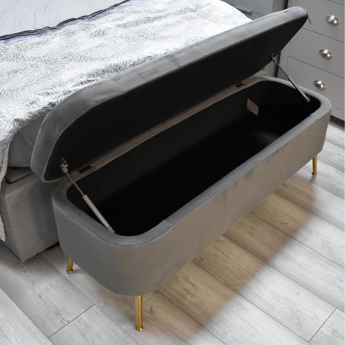 Grey Velvet Ottoman Storage Bench With Brass Style Legs - Grey – image 3