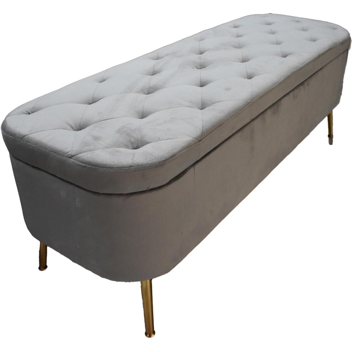 Grey Velvet Ottoman Storage Bench With Brass Style Legs - Grey – image 7