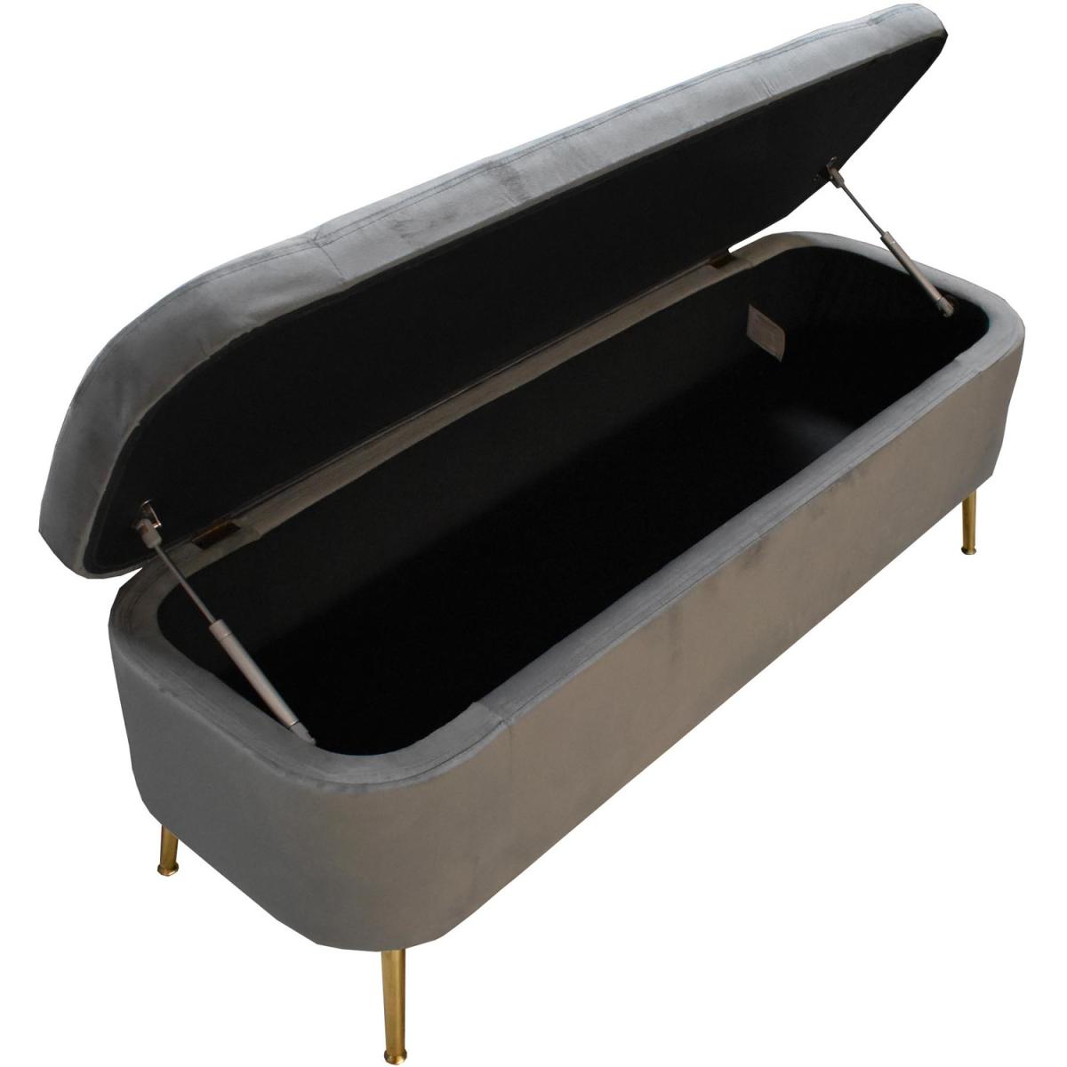 Grey Velvet Ottoman Storage Bench With Brass Style Legs - Grey – image 8
