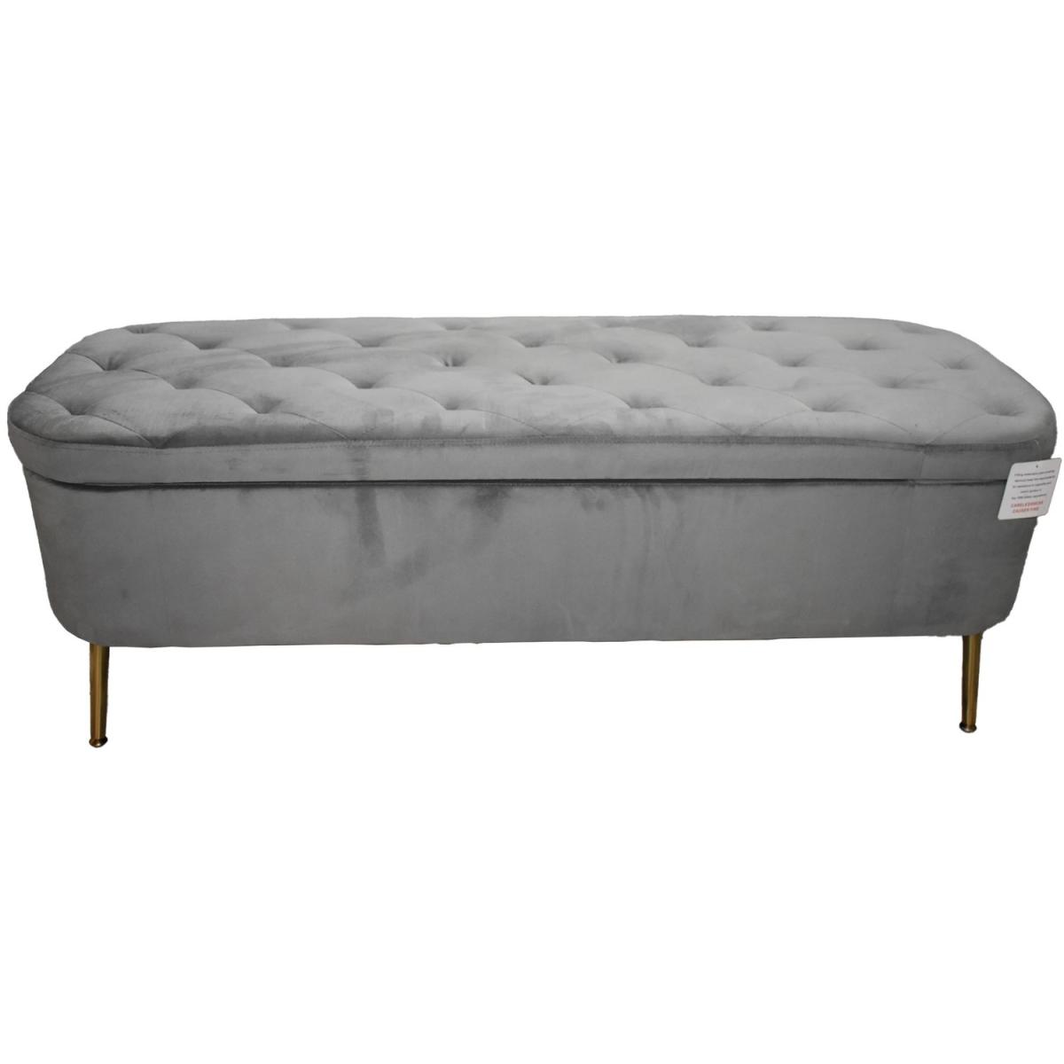 Grey Velvet Ottoman Storage Bench With Brass Style Legs - Grey – image 9