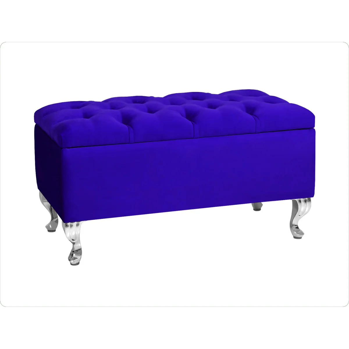120cm Chesterfield Ottoman Storage Bench, Mustard Gold Tufted Upholstered Velvet Ottoman Footstool - Sapphire Blue Plush Velvet – image 1