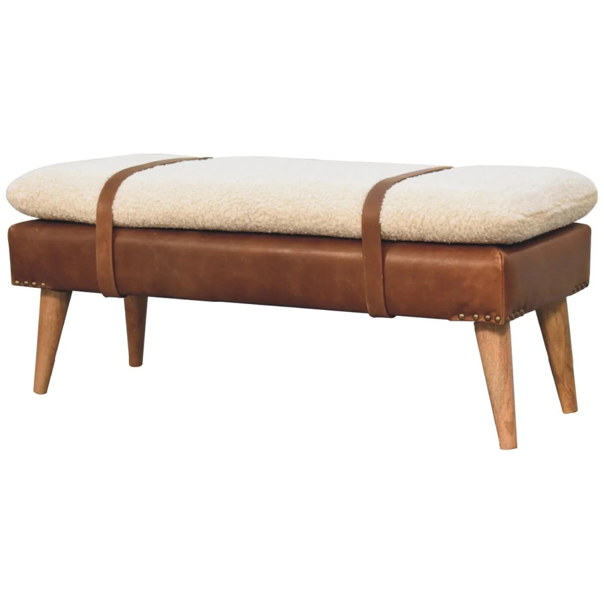 Solid Wood upholstered Leather Bench - Brown – image 2