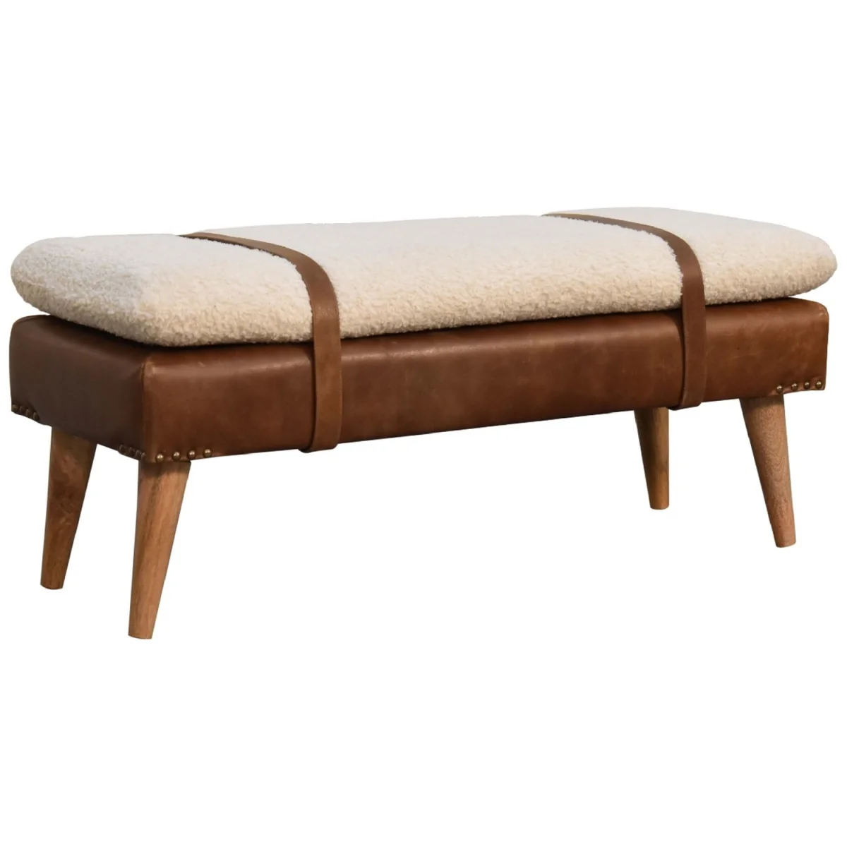 Solid Wood upholstered Leather Bench - Brown – image 3