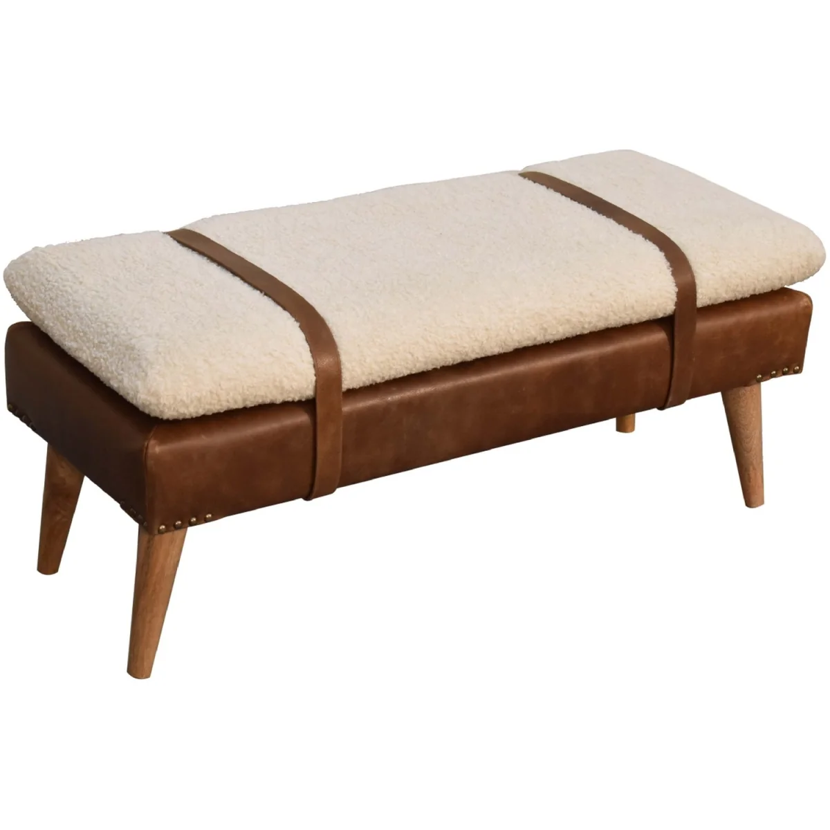 Solid Wood upholstered Leather Bench - Brown – image 4