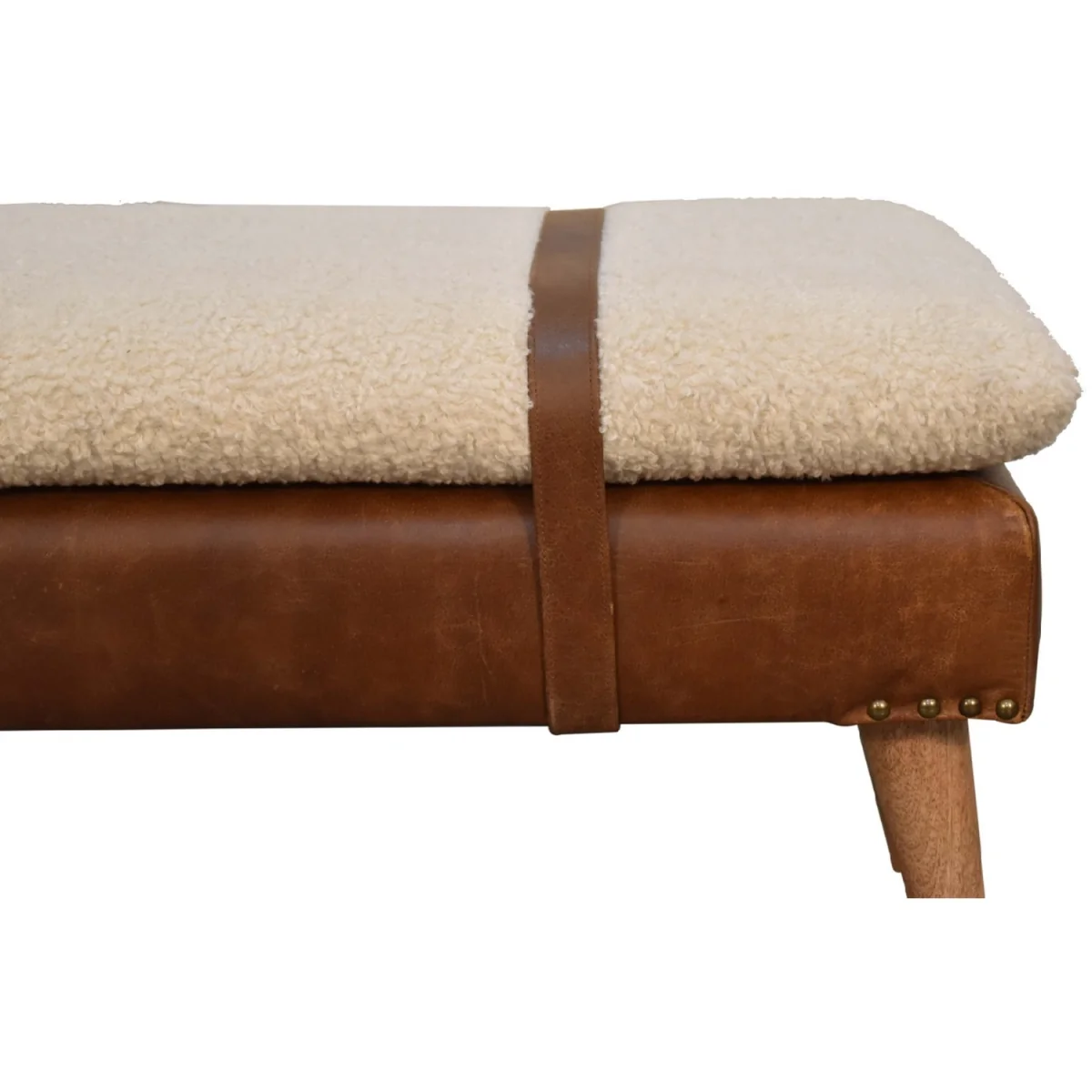 Solid Wood upholstered Leather Bench - Brown – image 5