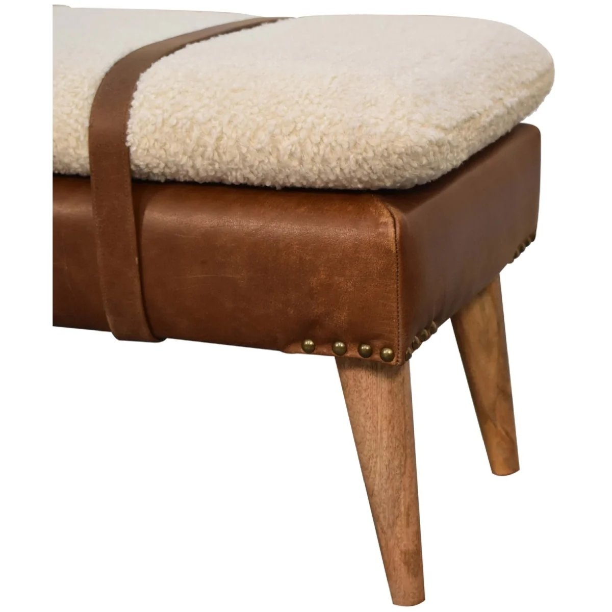 Solid Wood upholstered Leather Bench - Brown – image 6