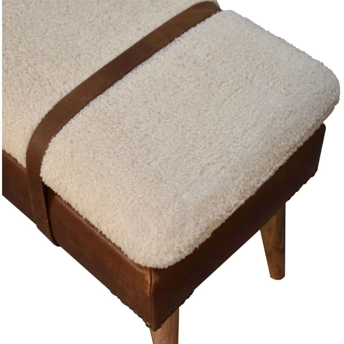 Solid Wood upholstered Leather Bench - Brown – image 7