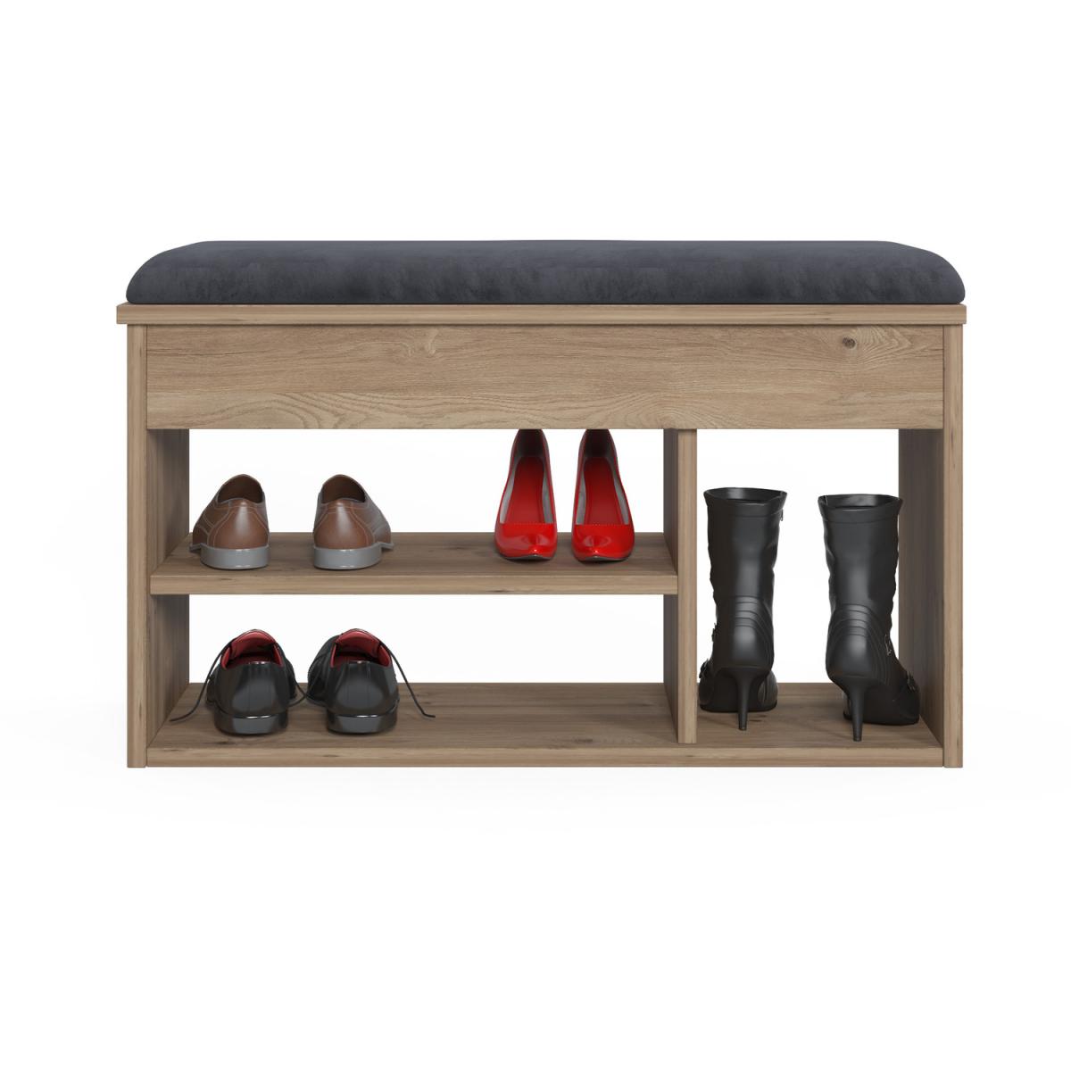 Pera 6 Pair Shoe Cabinet with Bench and Hidden Storage by Ruumstore - Varna Oak – image 5