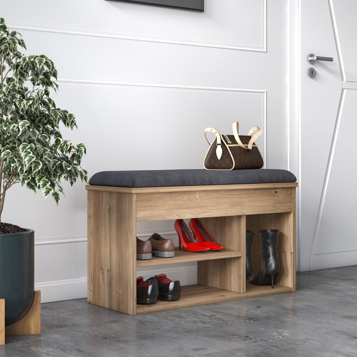 Pera 6 Pair Shoe Cabinet with Bench and Hidden Storage by Ruumstore - Varna Oak – image 6
