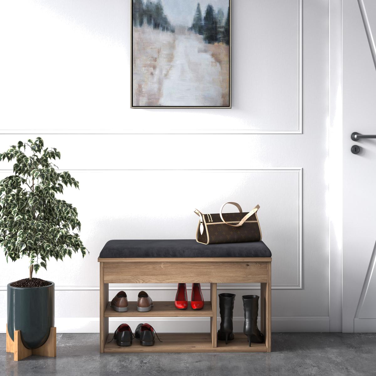 Pera 6 Pair Shoe Cabinet with Bench and Hidden Storage by Ruumstore - Varna Oak – image 1