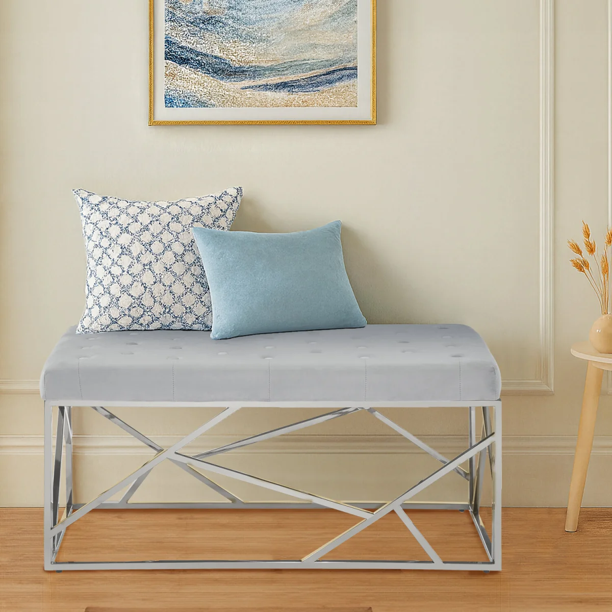 Allure Powder Blue Geometric Bench - Silver, Blue – image 2