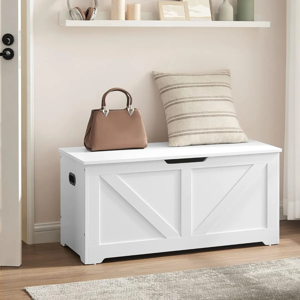 Storage Bench with Lift-Up Lid and Safety Hinges, Multi-Purpose Blanket and Shoe Storage Seat - Cloud White – image 2