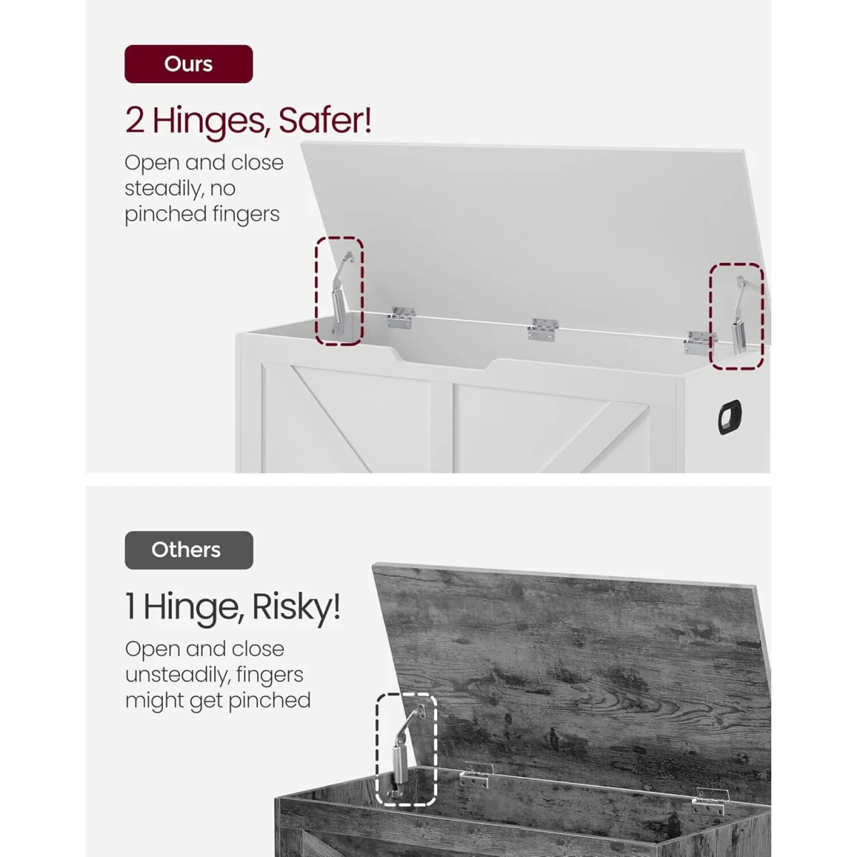 Storage Bench with Lift-Up Lid and Safety Hinges, Multi-Purpose Blanket and Shoe Storage Seat - Cloud White – image 6