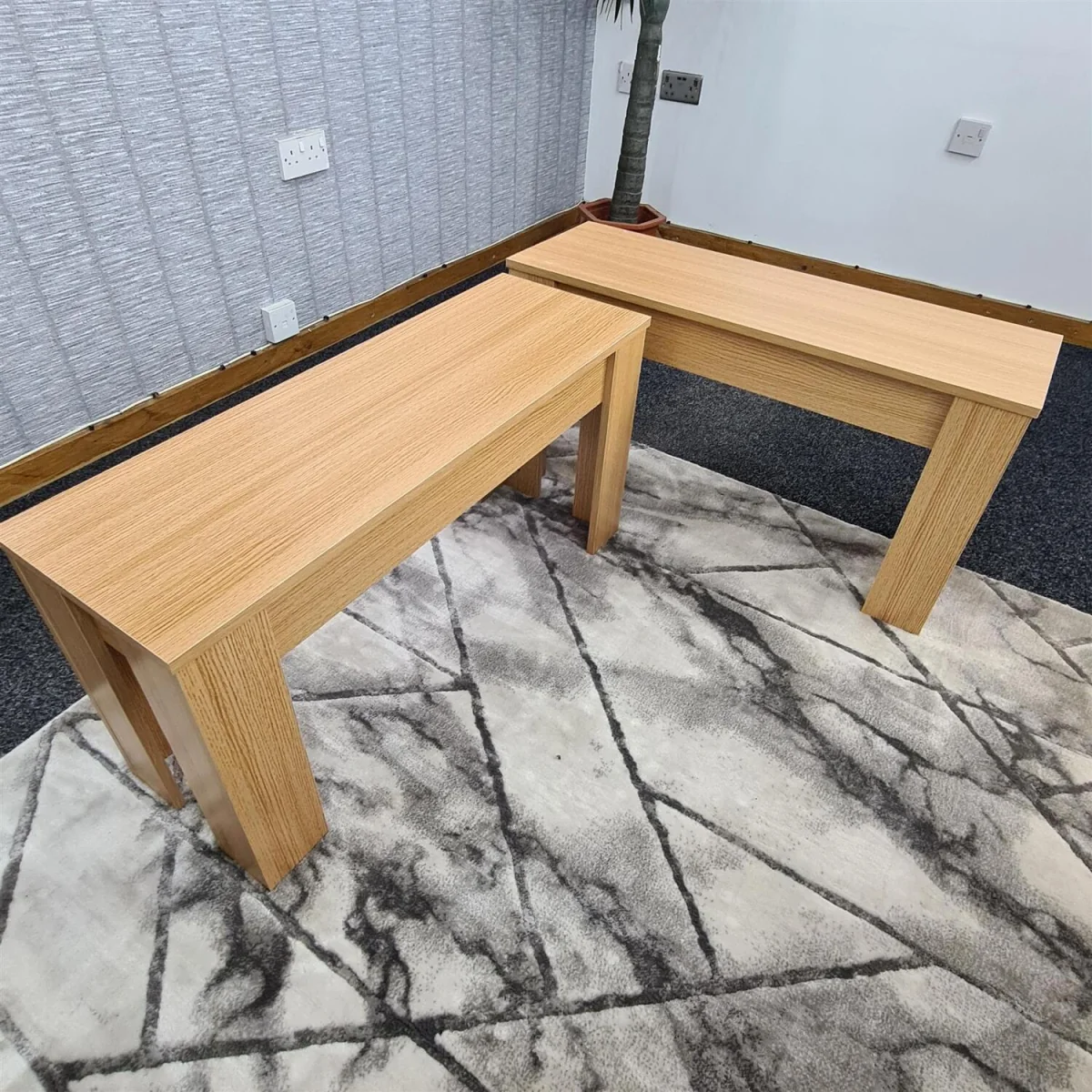 KOSY KOALA 2 Set Modern Light Wood-Effect Dining Benches for Home Kitchen Hallwy - Brown – image 2