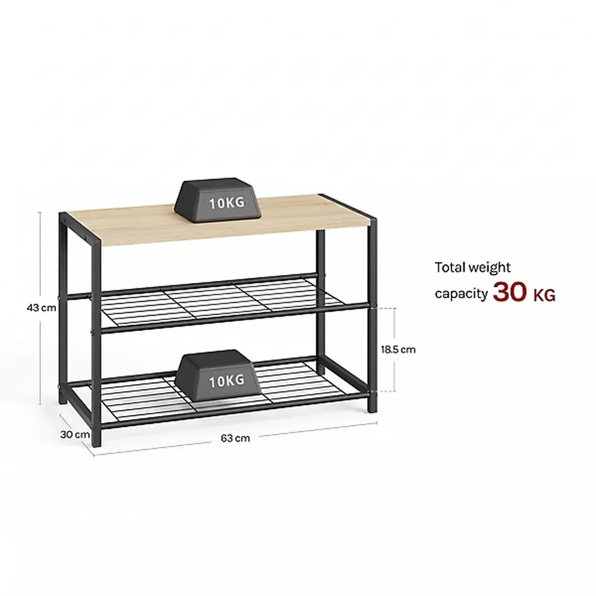 3 Tier Wooden Shoe Bench Metal Frame Storage Rack - black – image 2