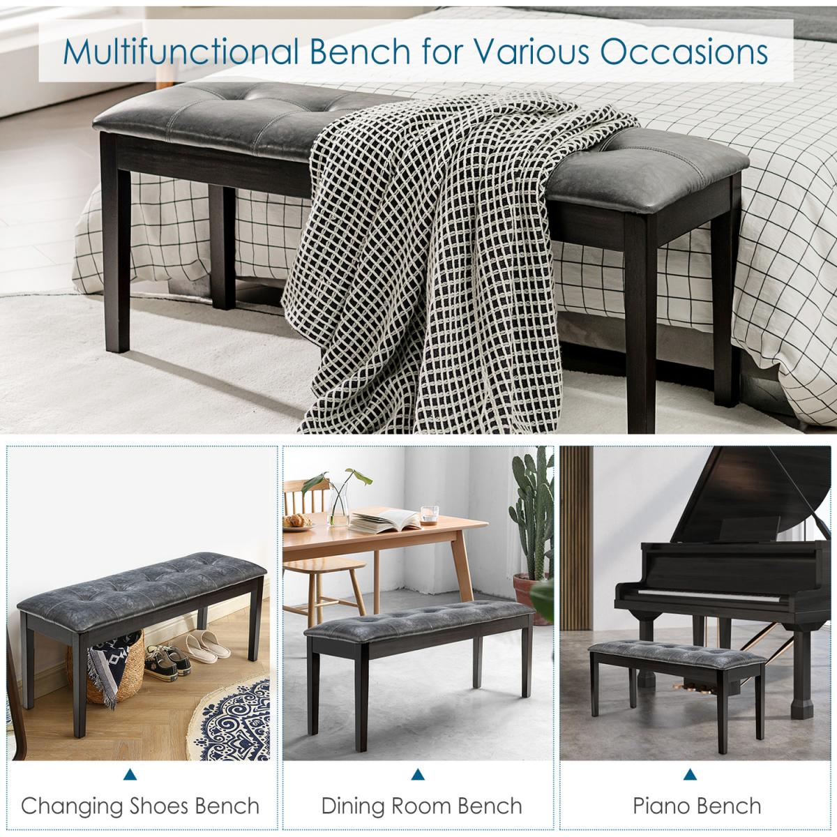 Costway Upholstered PU Dining Bench-Grey - Grey – image 3