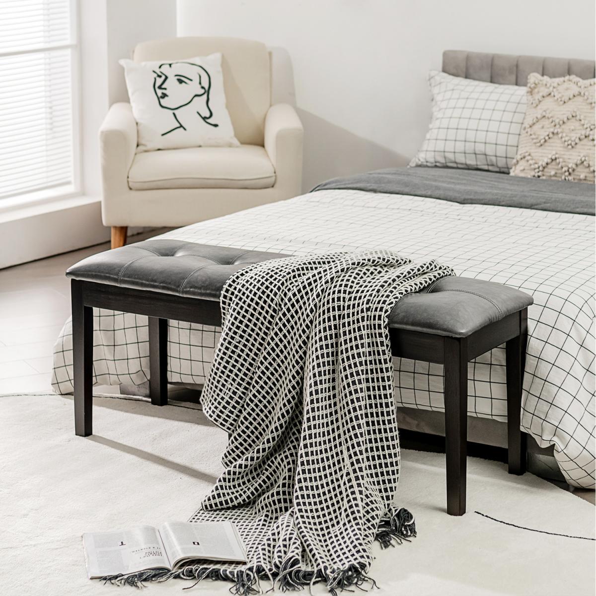 Costway Upholstered PU Dining Bench-Grey - Grey – image 1