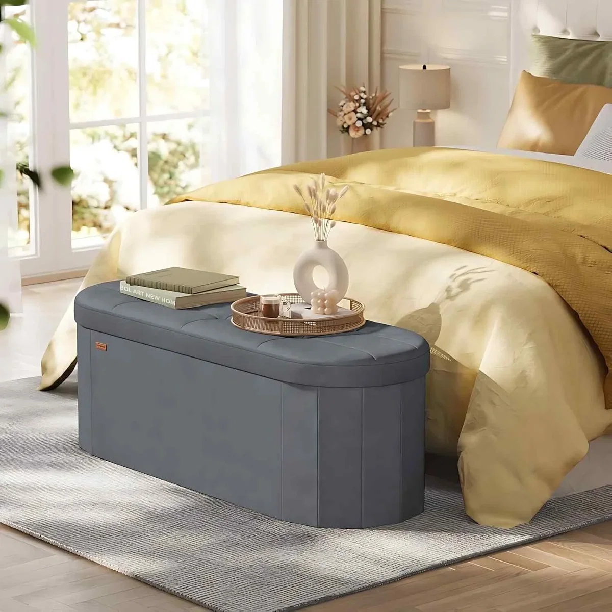Velvet Storage Bench with Hidden Storage, Slate Grey. - Slate Grey – image 2