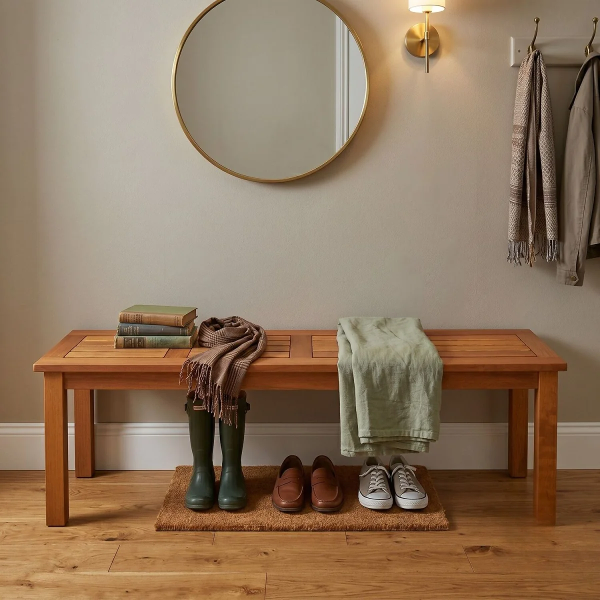 Coniston 2 Seater Wooden Indoor Bench Stool - Brown – image 1