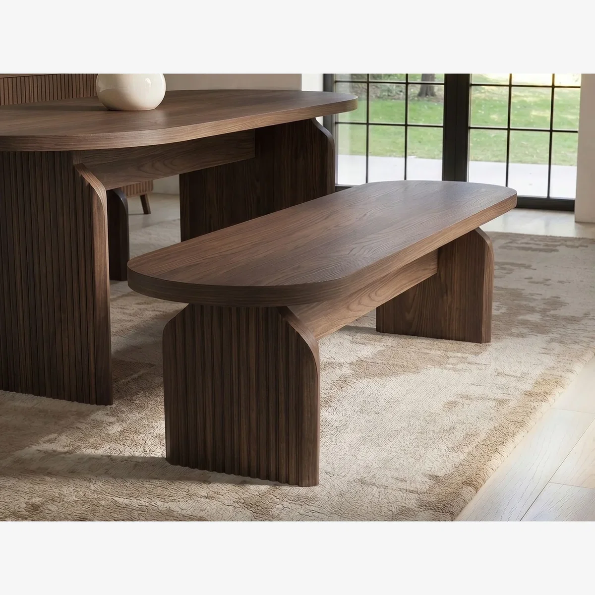 Varm Ribbed Dining Bench - Walnut