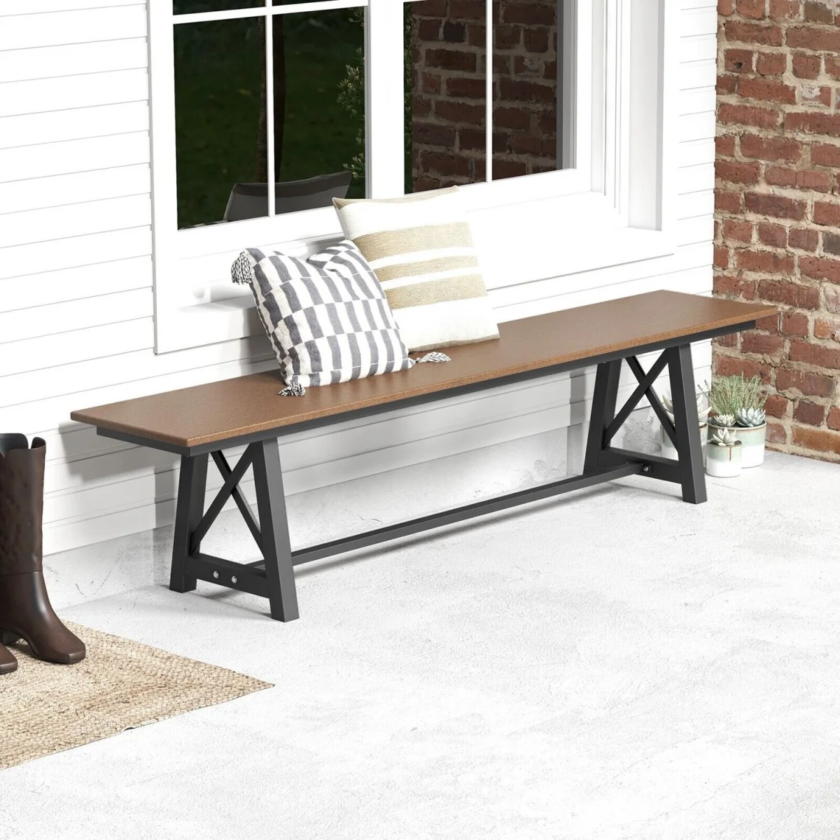 Backless 4-Seater 183cm Patio Bench - Brown – image 3