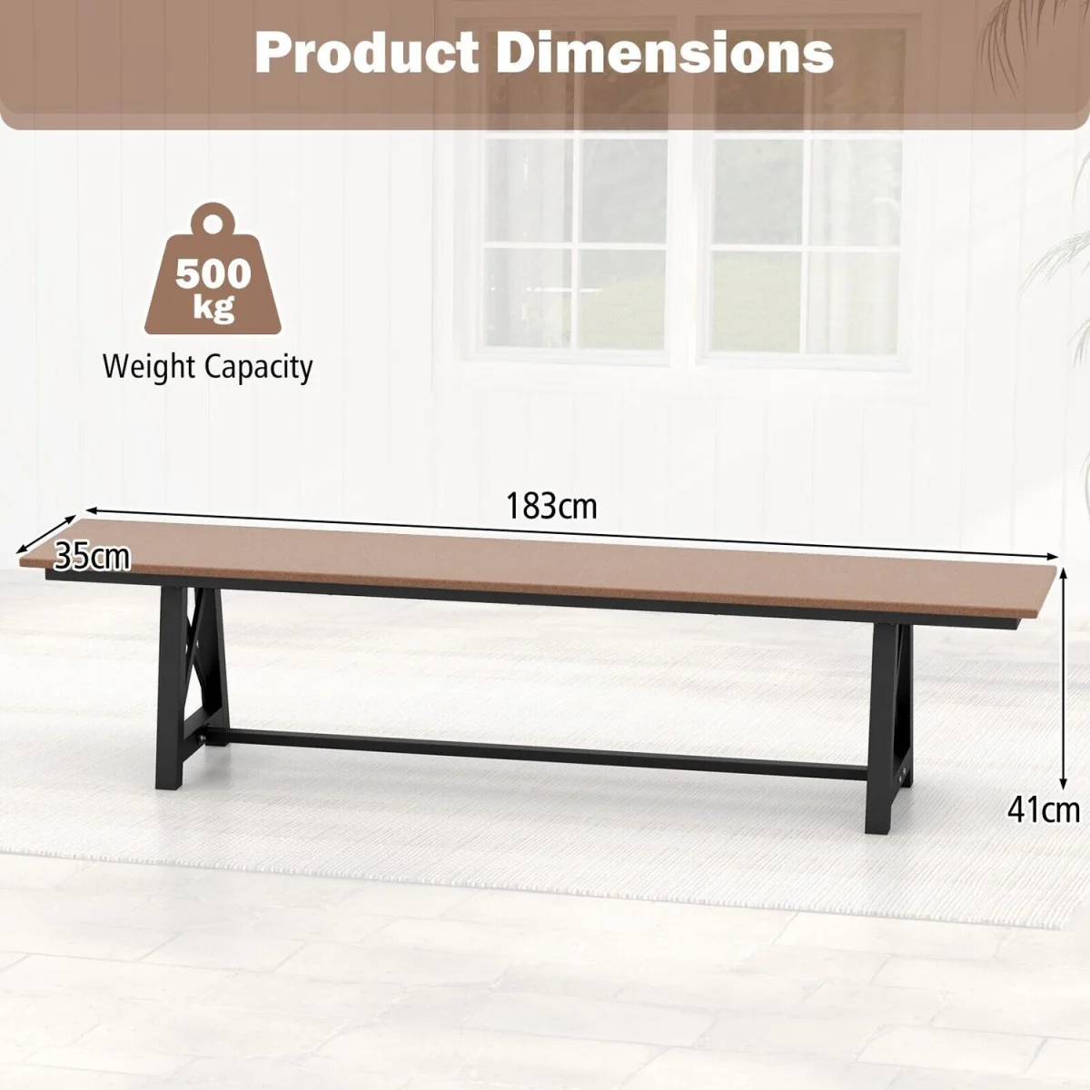 Backless 4-Seater 183cm Patio Bench - Brown – image 4