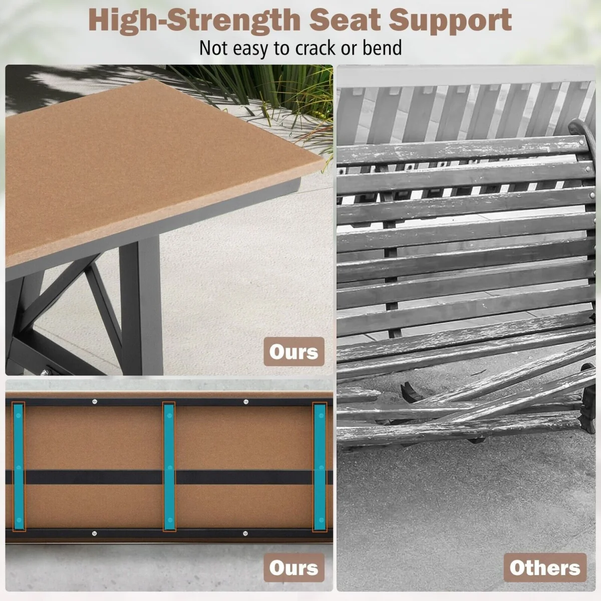 Backless 4-Seater 183cm Patio Bench - Brown – image 8