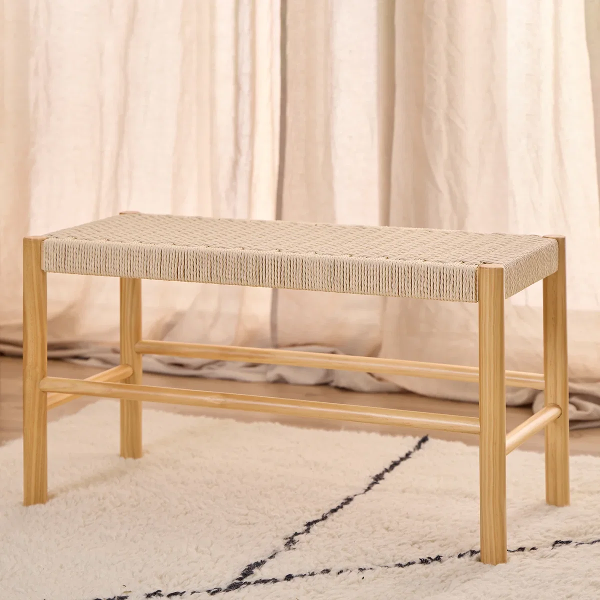 Alvin Weaved Bench in Off White - Off White – image 1