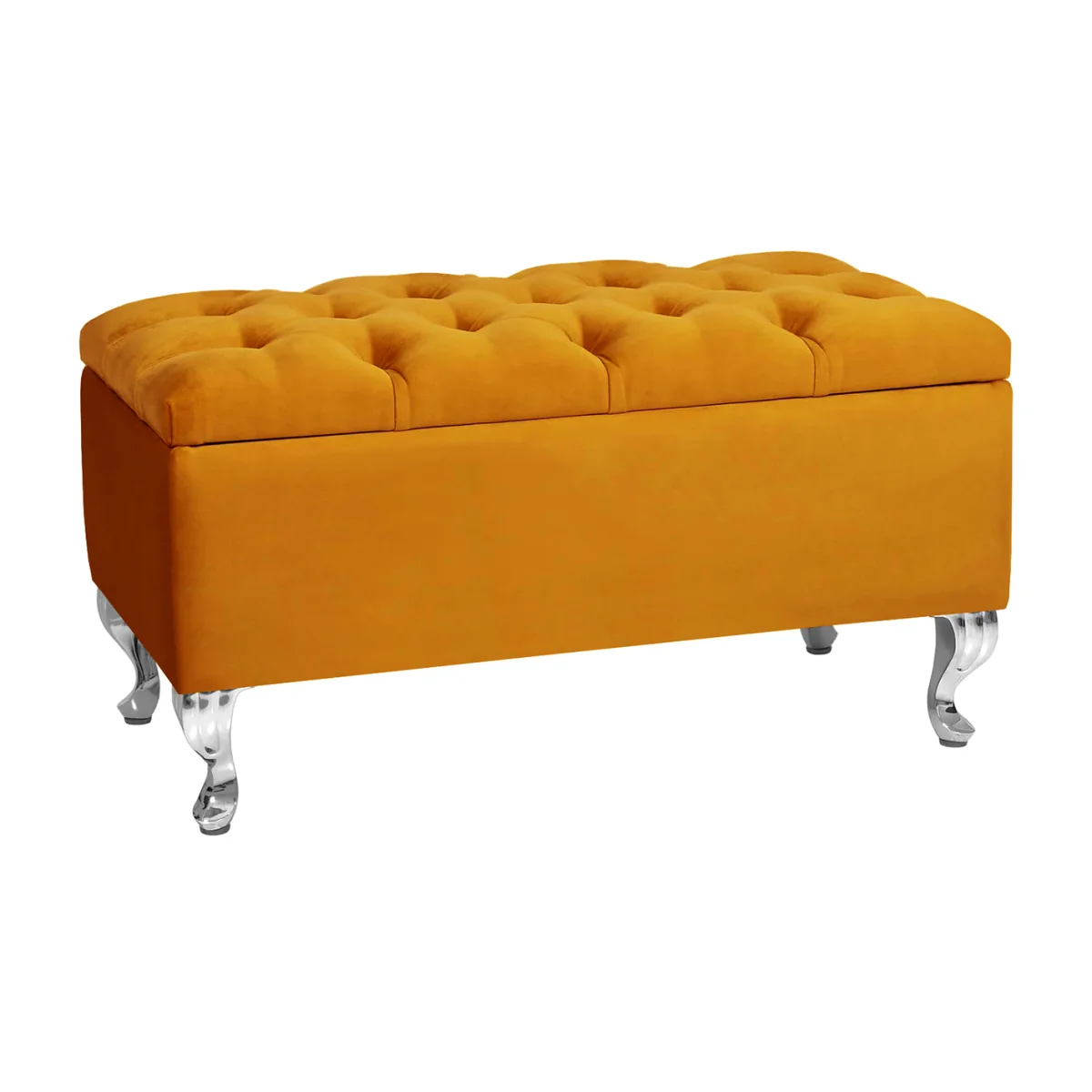 180cm Chesterfield Ottoman Storage Bench, Teal Tufted Upholstered Velvet Ottoman Footstool - Burnt Orange Plush Velvet – image 1